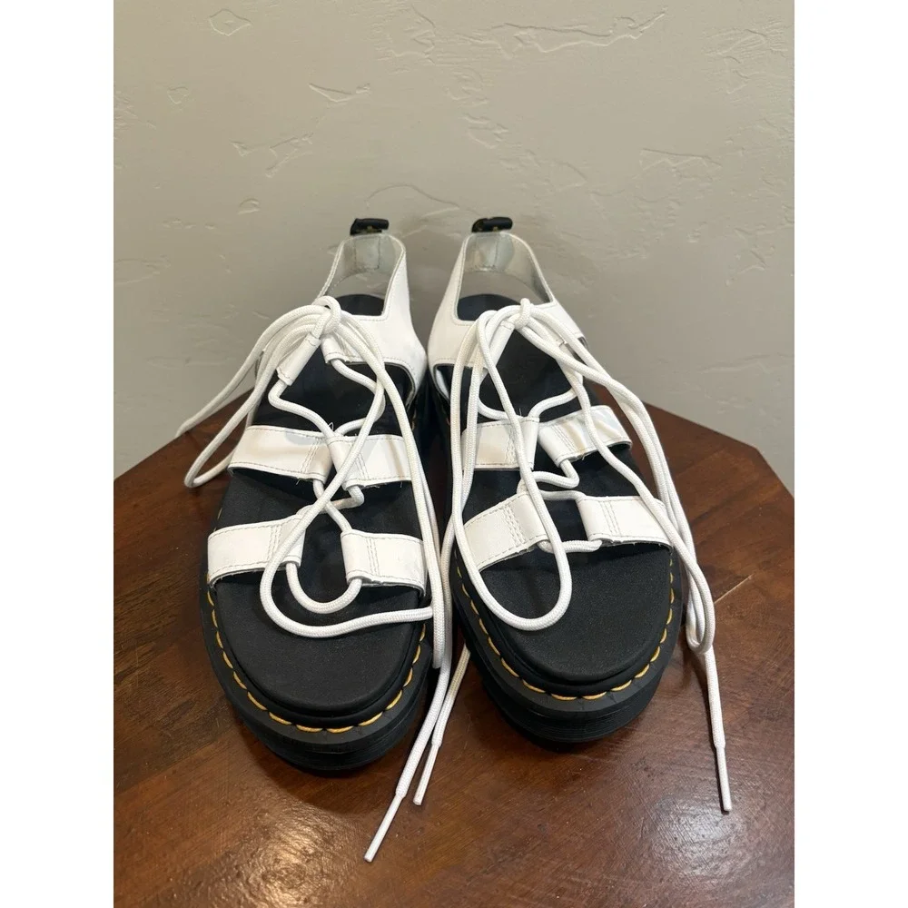 Dr. Martens Nartlla White Leather Chunky Gladiator Platform Sandals Fit Sz 8